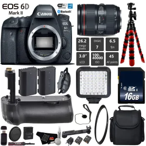 Canon EOS 6D Mark II DSLR Camera with 24-105mm f/4L II Lens   Professional Battery Grip   UV Filter   LED Kit Base Bundle