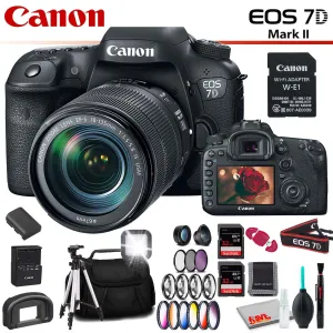 Canon EOS 7D Mark II DSLR Camera (Intl Model) w/ 18-135mm Lens & W-E1 Wi-Fi Adapter With Memory Card Kit, Filter Kit