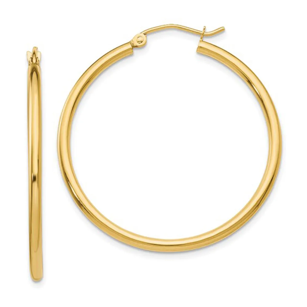 14k Yellow Gold 35mm Lightweight Tube Hoop Earrings