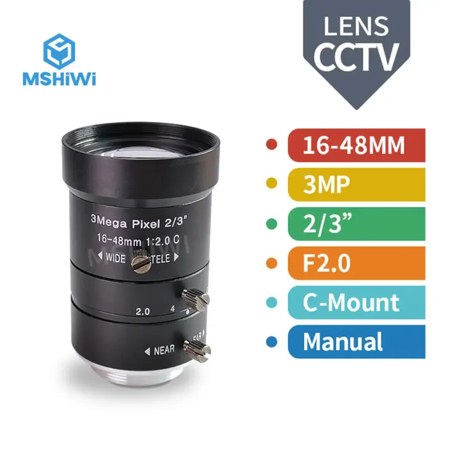 3.0MP 16-48mm  2/3" F2.0 Manual Focus Lens For Vision Inspection