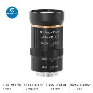 3MP 8-50mm 1/2.5″ F1.4 C Mount Lens for CCTV Industrial Camera