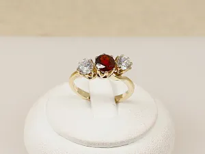 9ct Gold Garnet & CZ Trilogy Ring