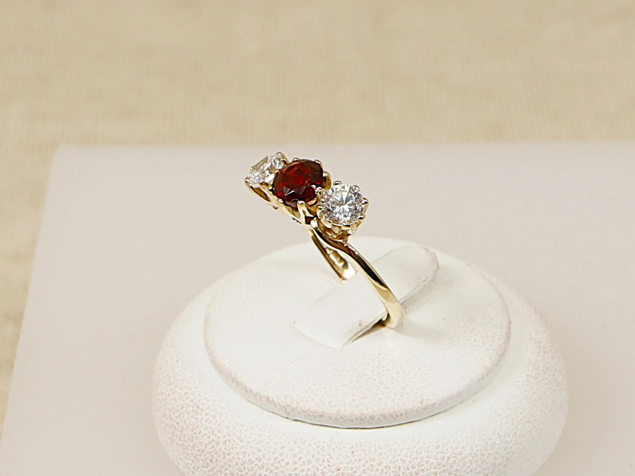 9ct Gold Garnet & CZ Trilogy Ring