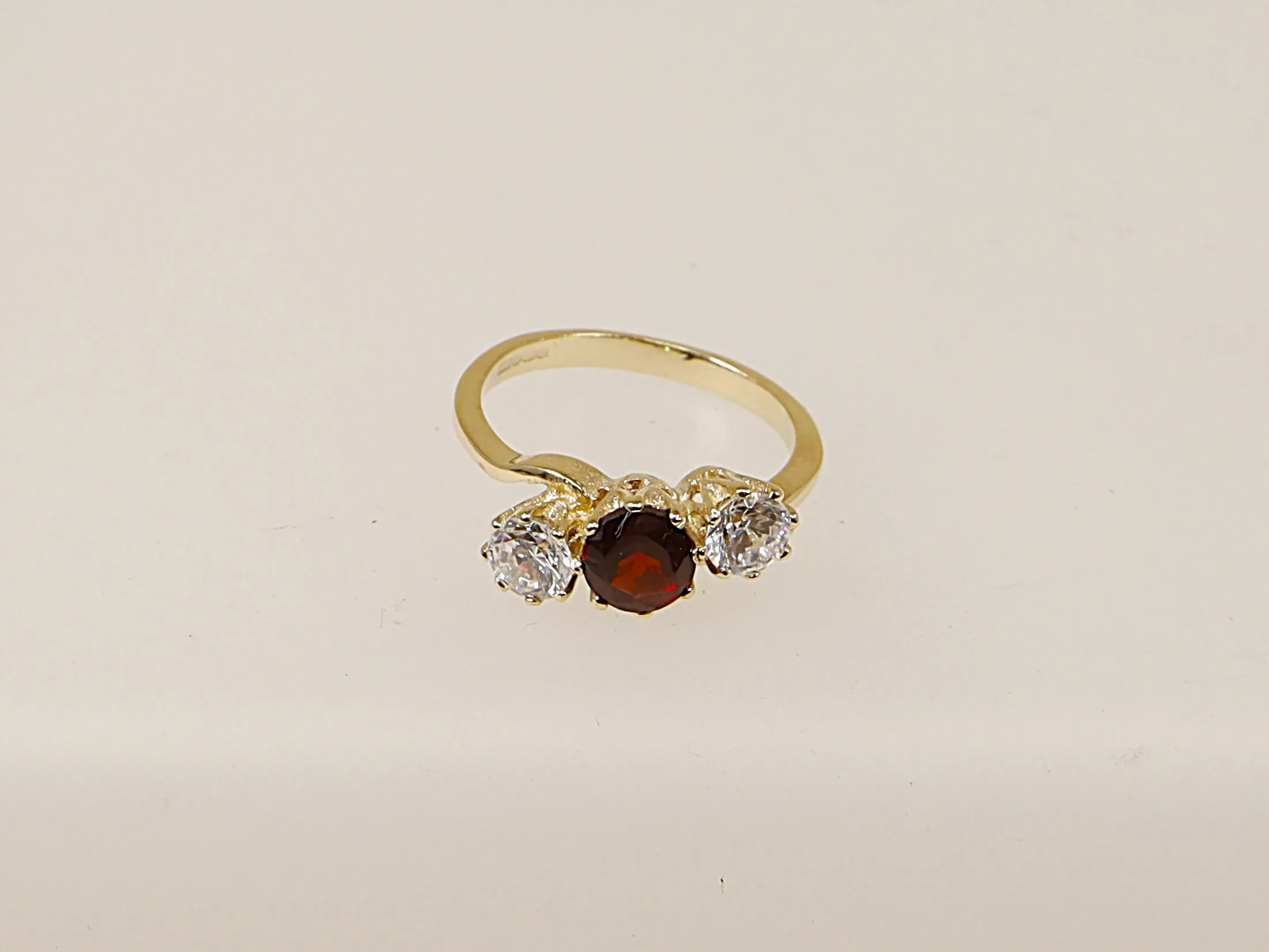 9ct Gold Garnet & CZ Trilogy Ring