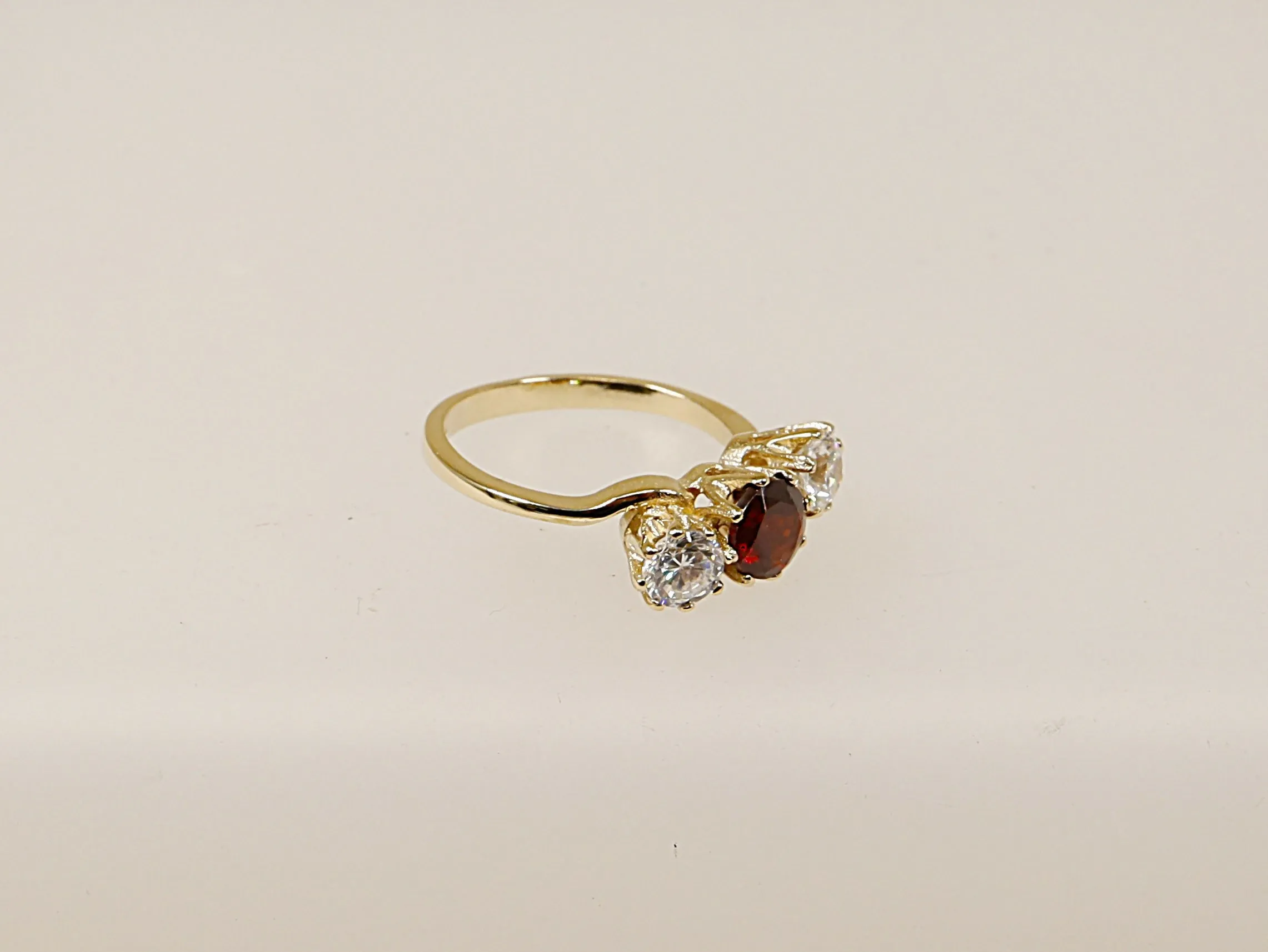 9ct Gold Garnet & CZ Trilogy Ring