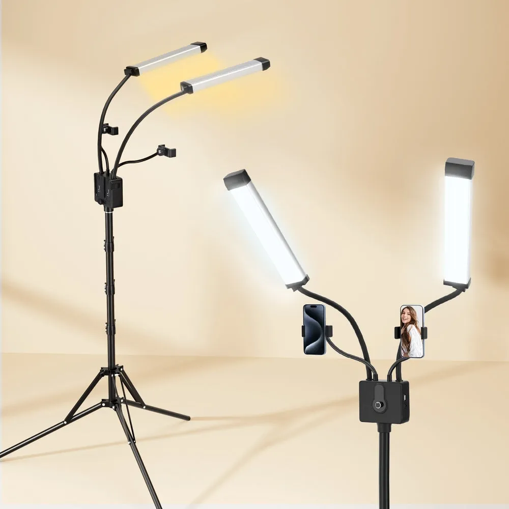 Adjustable LED Beauty Light with Dual Phone Holders - Embellir