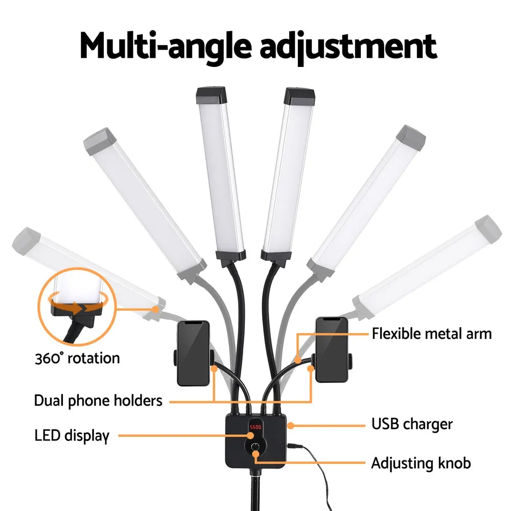 Adjustable LED Beauty Light with Dual Phone Holders - Embellir