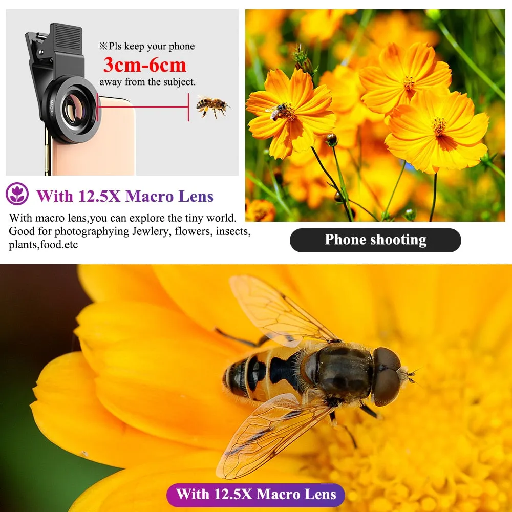 APEXEL Phone Lens kit 0.45x Super Wide Angle &amp; 12.5x Macro Micro Lens HD Camera Lentes for iPhone 6S 7 Xiaomi more cellphones