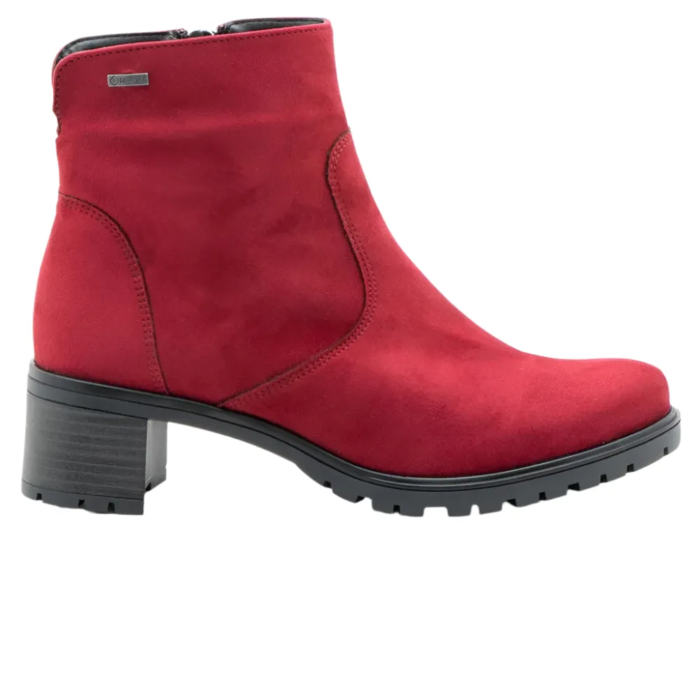 Ara Women's Roselle GoreTex Zip Ankle Boot Red Hydro-Microsuede