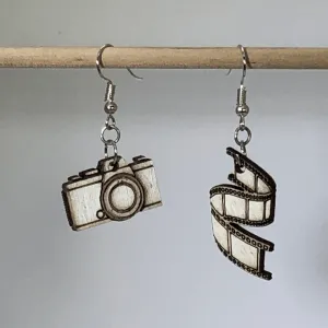 Camera and Film Strip Wooden Dangle Earrings by Cate's Concepts, LLC