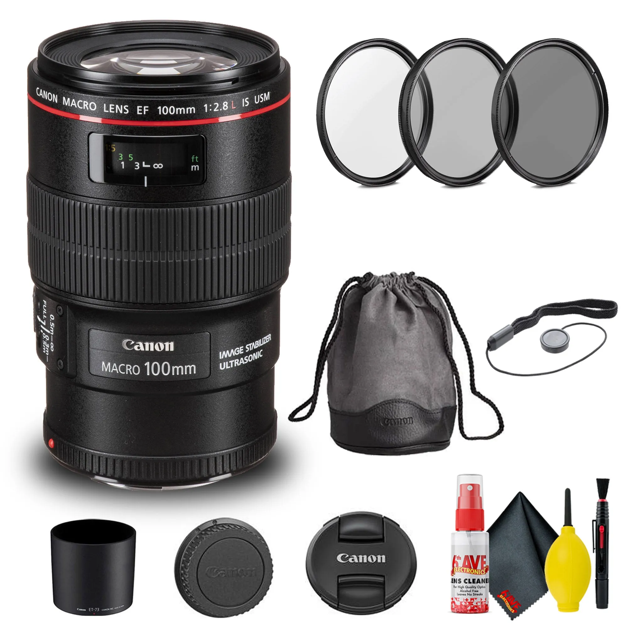 Canon EF 100mm f/2.8L Macro IS USM Lens (3554B002)   Filter Kit Basic Bundle