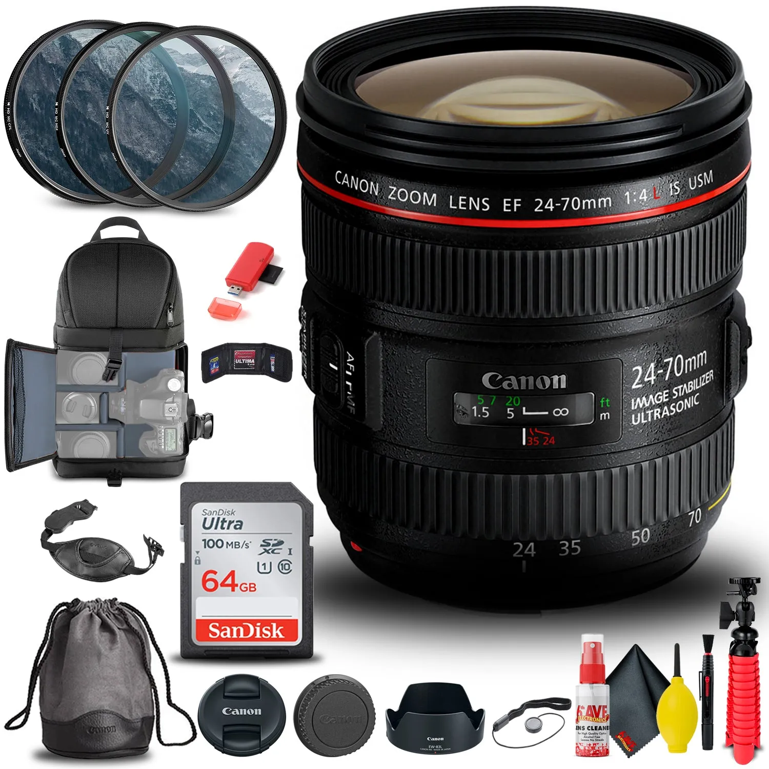 Canon EF 24-70mm f/4L IS USM Lens (6313B002)   Filter   BackPack   64GB   More