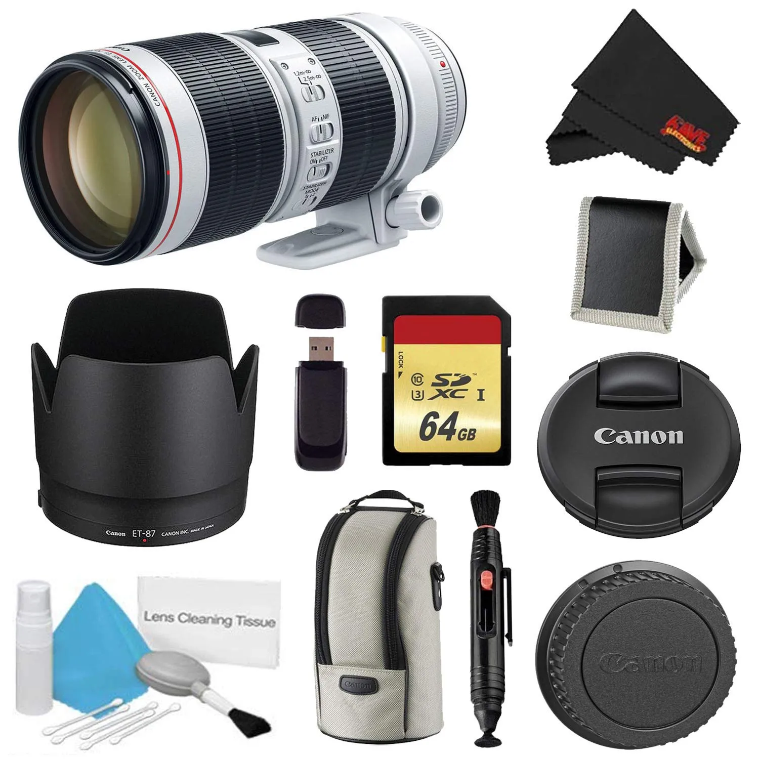 Canon EF 70-200mm f/2.8L is III USM Lens Bundle w/ 64GB Memory Card   Accessories (International Model)