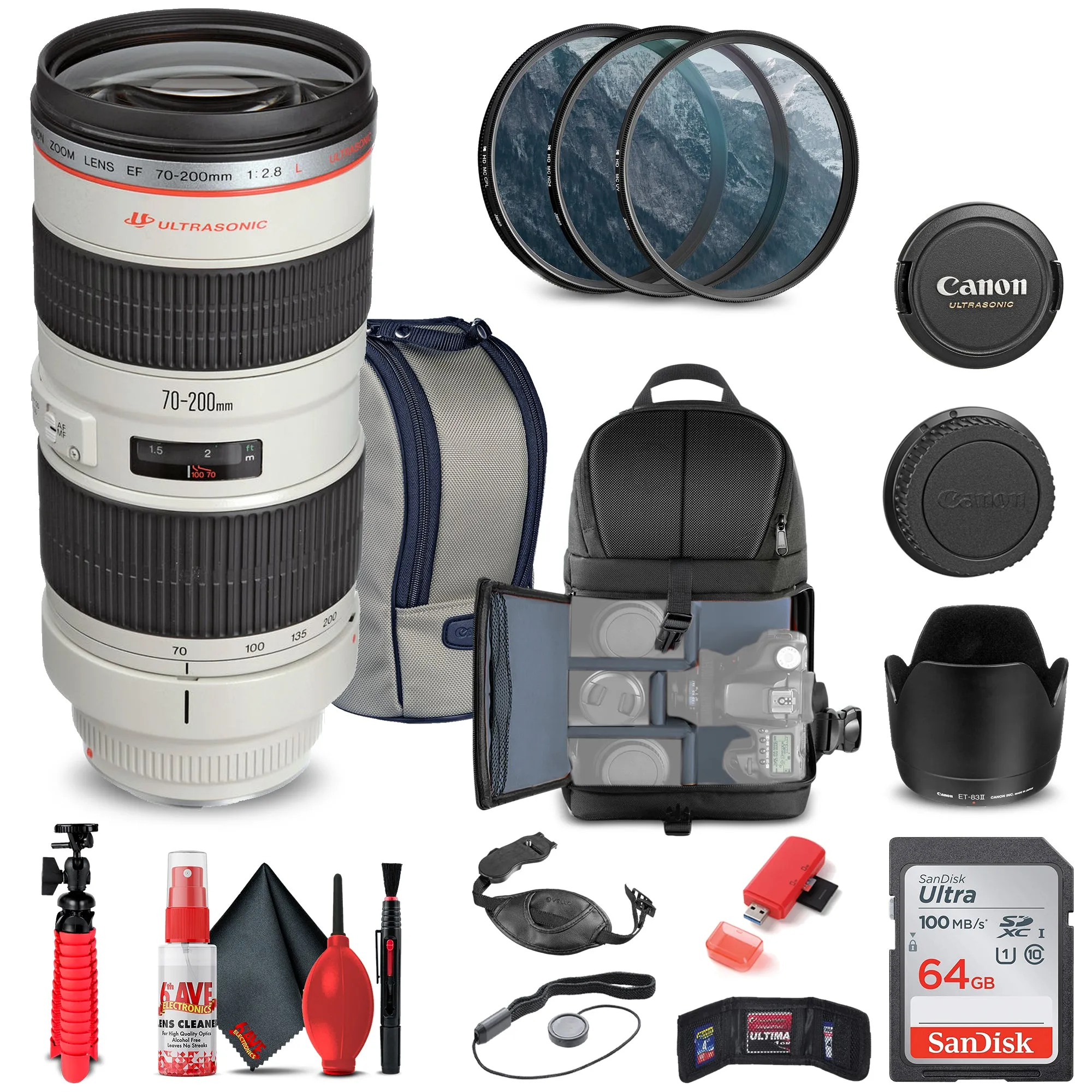 Canon EF 70-200mm f/2.8L USM Lens (2569A004)   Filter Kit   BackPack   More