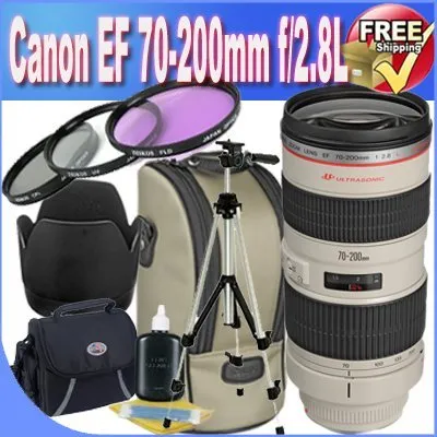 Canon EF 70-200mm f/2.8L USM Telephoto Zoom Lens   77mm 3 Piece Professional Filter Kit   Lens Case   Professional Full Size Tripod   Shock Proof Deluxe SLR Case   Lens & Camera Cleaning Kit Bundle