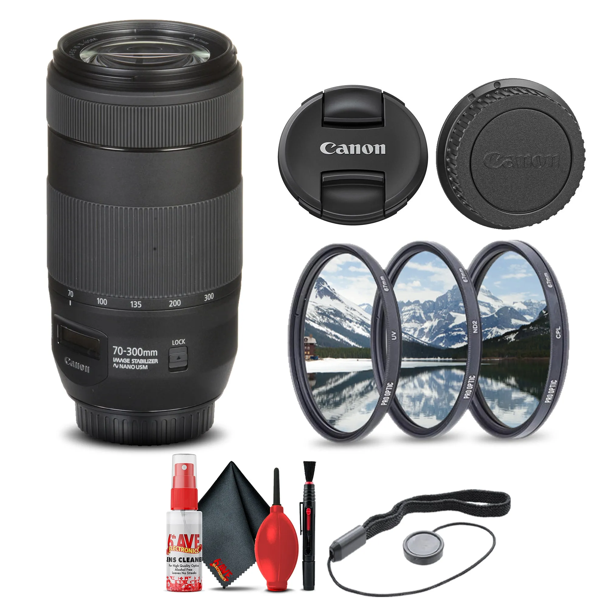 Canon EF 70-300mm f/4-5.6 IS II USM Lens (0571C002)   Filter   Cap Keep Base Bundle