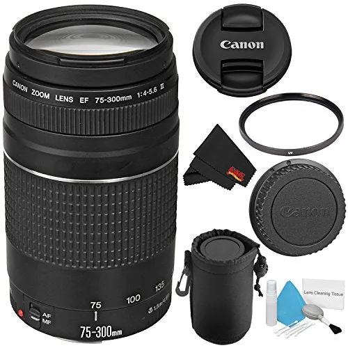 Canon EF 75-300mm f/4-5.6 III Telephoto Zoom Lens 6473A003   Deluxe Lens Pouch   Deluxe Cleaning Kit   MicroFiber Cloth Bundle