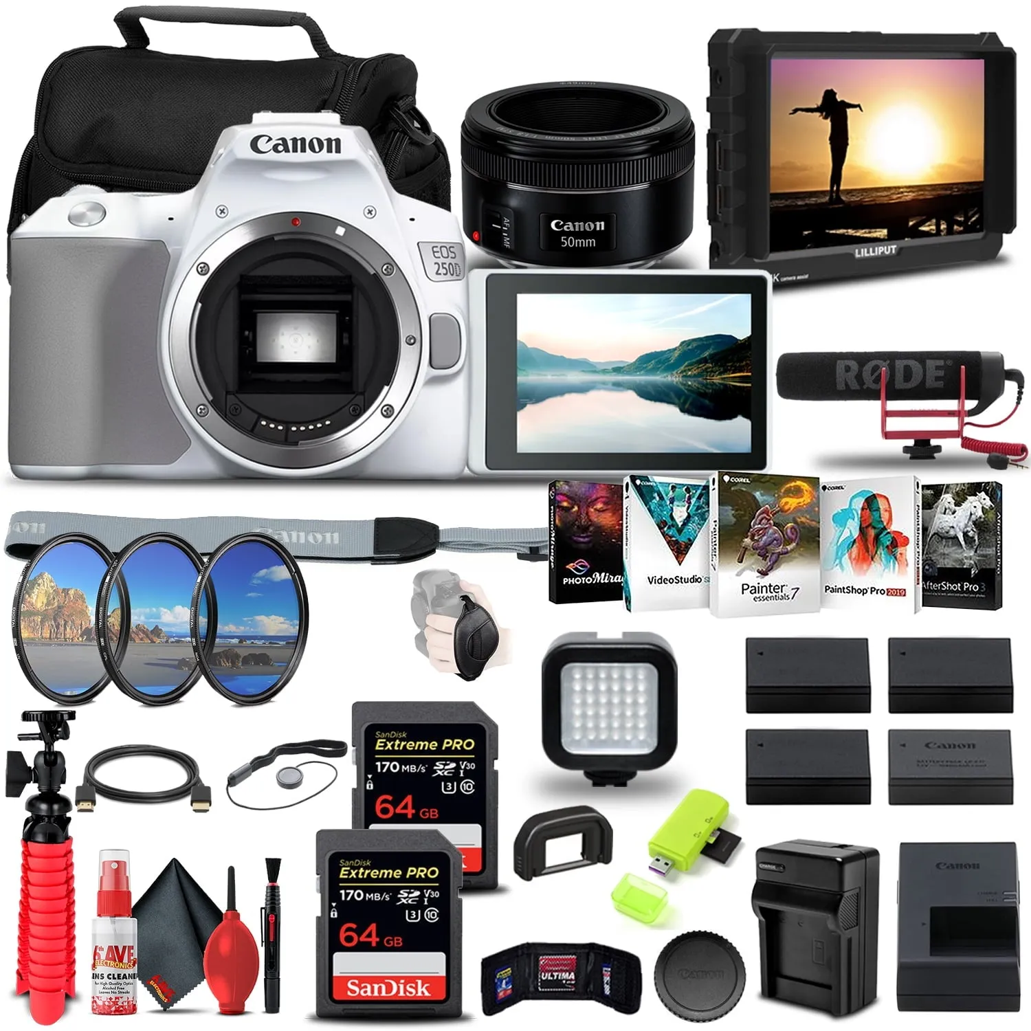 Canon EOS 250D / Rebel SL3 DSLR Camera (Body Only)   4K Monitor   More Bundle