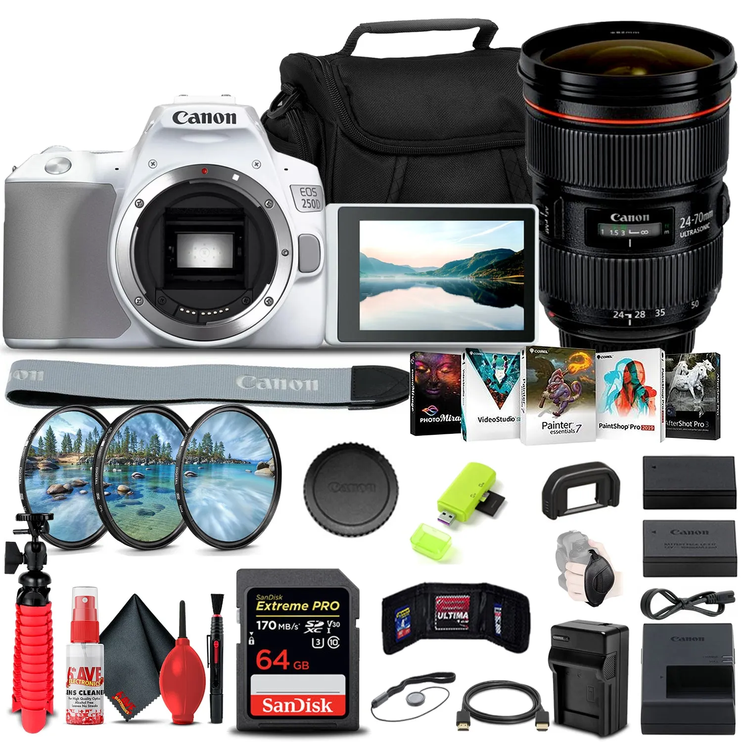 Canon EOS 250D / Rebel SL3 DSLR Camera (Body Only)   Canon Lens   More Bundle