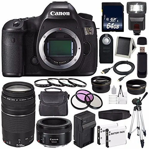 Canon EOS 5DS DSLR Camera (International Model) 0581C002   Canon EF 75-300 III  EF 50mm f/1.8 STM Lens Base Bundle