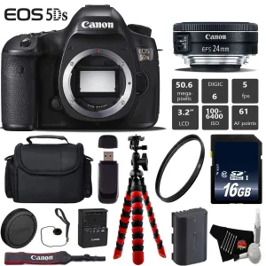 Canon EOS 5DS DSLR Camera with 24mm f/2.8 STM Lens   Wireless Remote   UV Protection Filter   Case   Wrist Strap Base Bundle