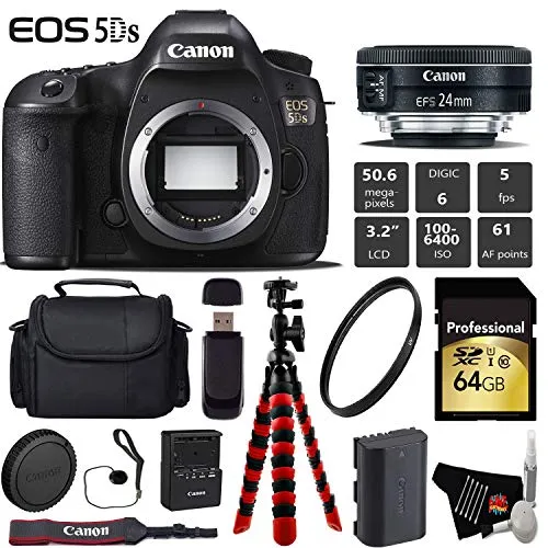 Canon EOS 5DS DSLR Camera with 24mm f/2.8 STM Lens   Wireless Remote   UV Protection Filter   Case   Wrist Strap Pro Bundle