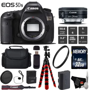 Canon EOS 5DS DSLR Camera with 24mm f/2.8 STM Lens   Wireless Remote   UV Protection Filter   Case   Wrist Strap Starter Bundle