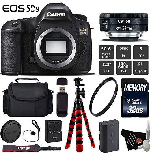 Canon EOS 5DS DSLR Camera with 24mm f/2.8 STM Lens   Wireless Remote   UV Protection Filter   Case   Wrist Strap Starter Bundle