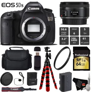 Canon EOS 5DS DSLR Camera with 50mm f/1.8 STM Lens   Wireless Remote   UV Protection Filter   Case   Wrist Strap Pro Bundle