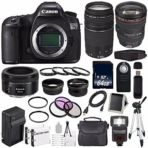 Canon EOS 5DS R DSLR Camera (International Model) 0582C002   Canon EF 24-105mm f/4L is USM Lens   Canon EF 75-300 III Supreme Bundle