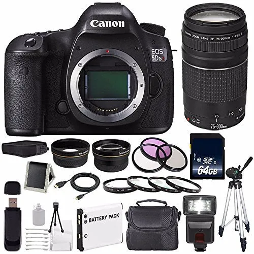 Canon EOS 5DS R DSLR Camera (International Model) 0582C002   Canon EF 75-300 III  LP-E6 Replacement Battery   64GB SDXC Advanced Bundle