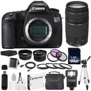 Canon EOS 5DS R DSLR Camera (International Model) 0582C002   Canon EF 75-300 III  LP-E6 Replacement Battery   64GB SDXC Advanced Bundle