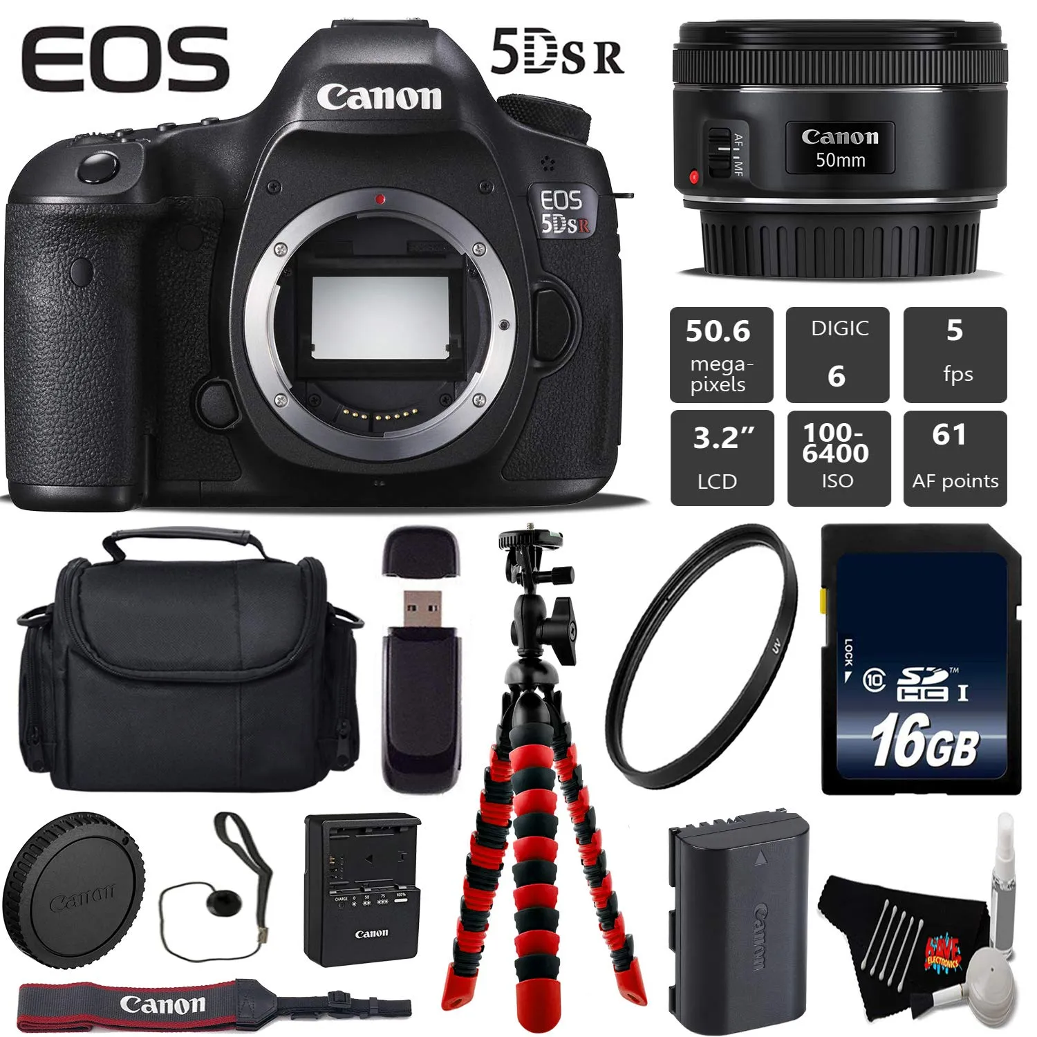 Canon EOS 5DS R DSLR Camera with 50mm f/1.8 STM Lens   Wireless Remote   UV Protection Filter   Case   Wrist Strap   Tri