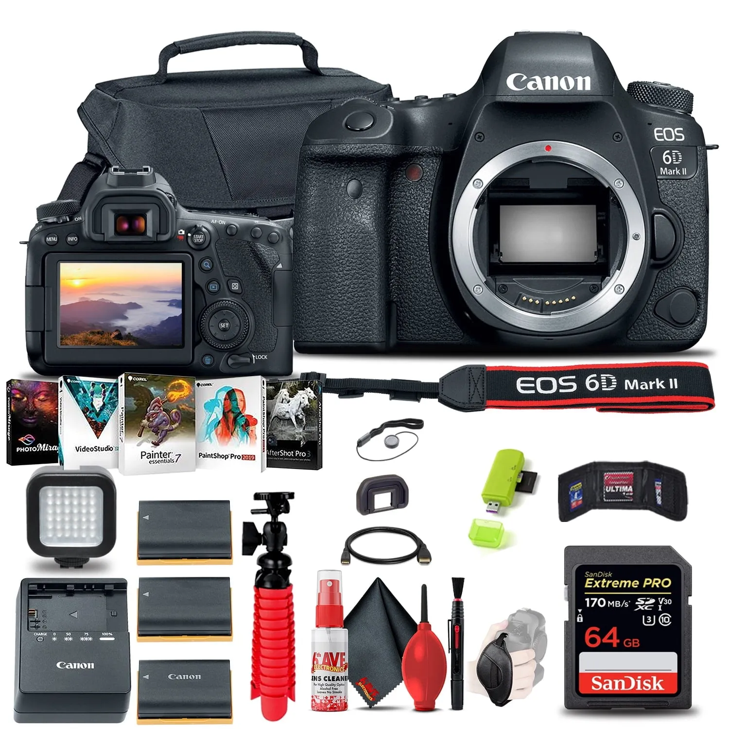 Canon EOS 6D Mark II DSLR Camera (1897C002) Travel Vlogger Bundle