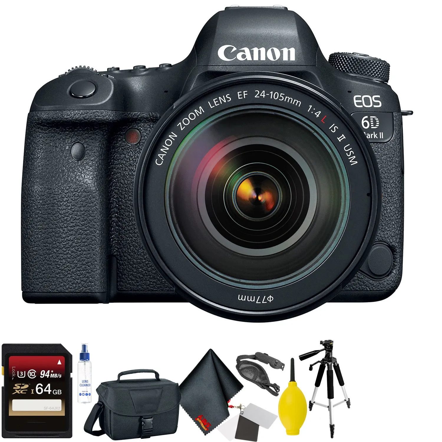 Canon EOS 6D Mark II DSLR Camera with 24-105mm f/4L II Lens   64GB Memory Card   Mega Accessory Kit   2 Year Accidental