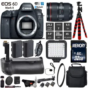 Canon EOS 6D Mark II DSLR Camera with 24-105mm f/4L II Lens   Professional Battery Grip   UV Filter   LED Kit Starter Bundle