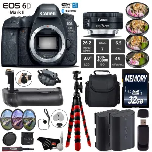 Canon EOS 6D Mark II DSLR Camera With 24mm 2.8 STM Lens   Professional Battery Grip   4PC Macro Filter Kit   LED Kit Pro Bundle