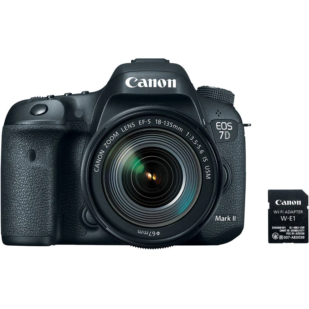 Canon EOS 7D Mark II DSLR Camera (Intl Model) w/ 18-135mm Lens & W-E1 Wi-Fi Adapter With Memory Card Kit, Filter Kit