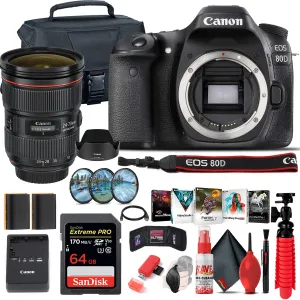 Canon EOS 80D DSLR Camera (Body Only) (1263C004)   Canon EF 24-70mm Lens   64GB Advanced Bundle