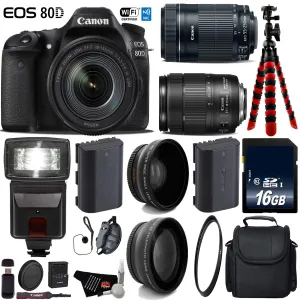 Canon EOS 80D DSLR Camera with 18-135mm is STM Lens & 55-250mm is STM Lens   Flash   UV FLD CPL Filter Kit Deluxe Bundle