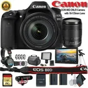 Canon EOS 80D DSLR Camera with 18-135mm Lens (1263C006) W/Bag, Extra Battery, LED Light, Mic, Filters, Tripod, Monitor a