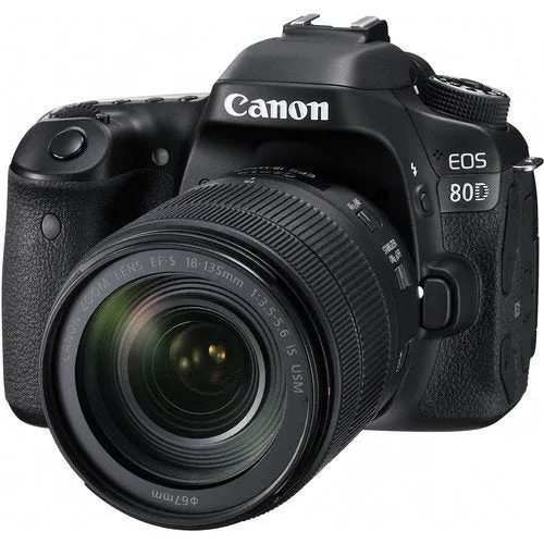 Canon EOS 80D DSLR Camera with 18-135mm Lens (1263C006) W/Bag, Extra Battery, LED Light, Mic, Filters, Tripod, Monitor a