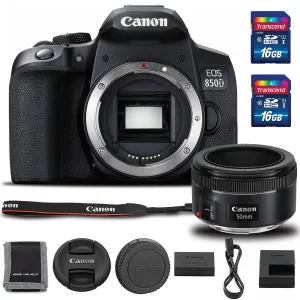 Canon EOS 850D DSLR Camera with 50mm F 1.8 STM Lens (Intl Model)   Cleaning Kit   (2)16GB SD Cards