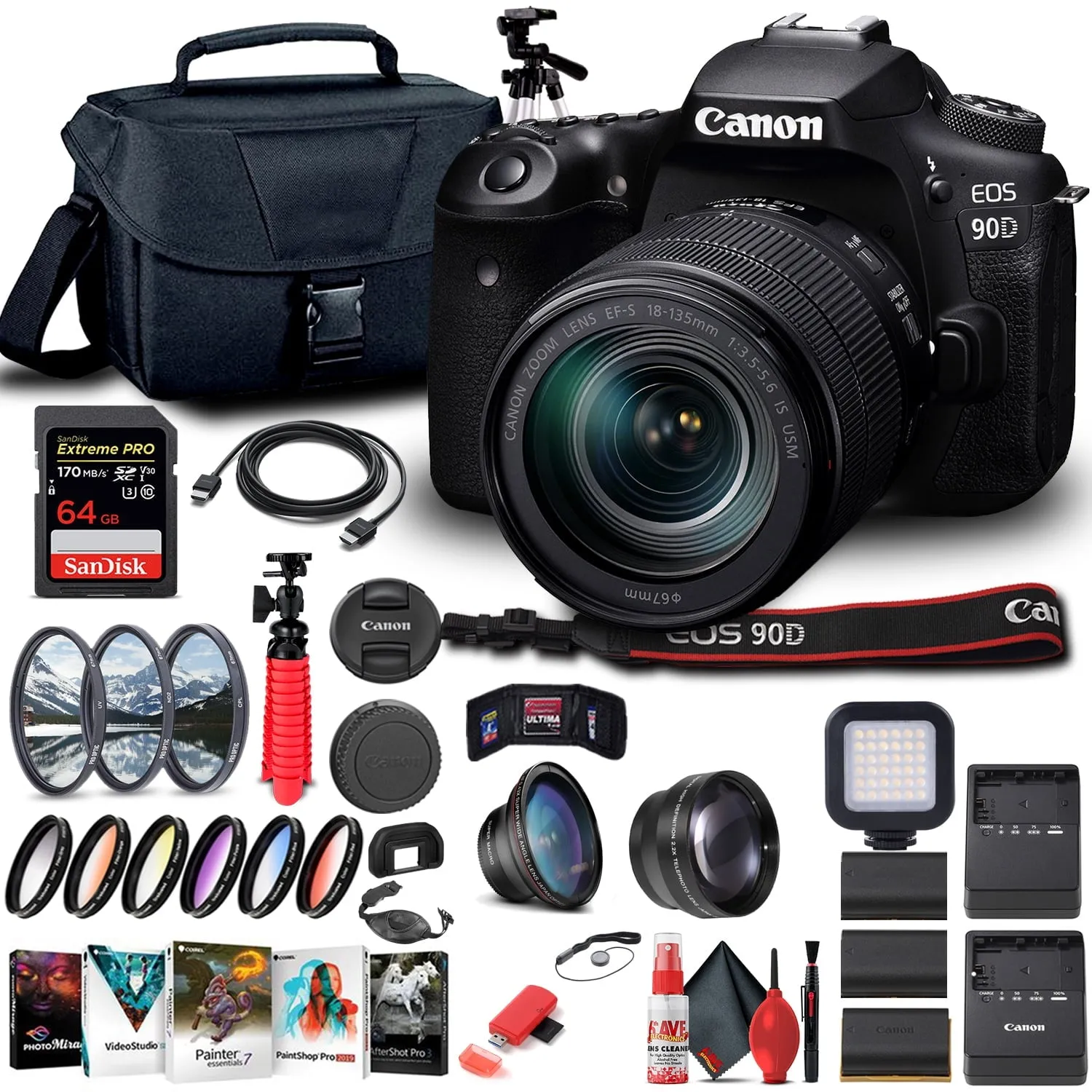 Canon EOS 90D DSLR Camera W/ 18-135mm Lens 3616C016  - Advanced Bundle