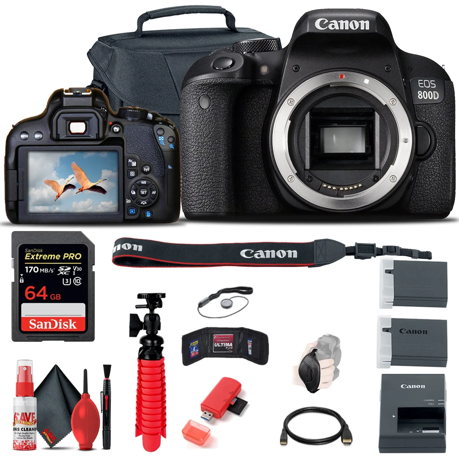 Canon EOS Rebel 800D / T7i DSLR Camera   64GB Memory Card   Case Starter Bundle