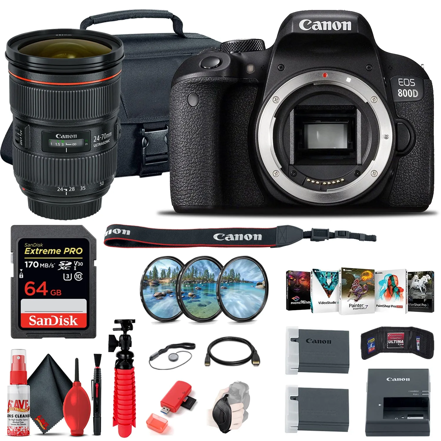 Canon EOS Rebel 800D / T7i DSLR Camera (Body Only)   EF 24-70mm Lens Advanced Bundle