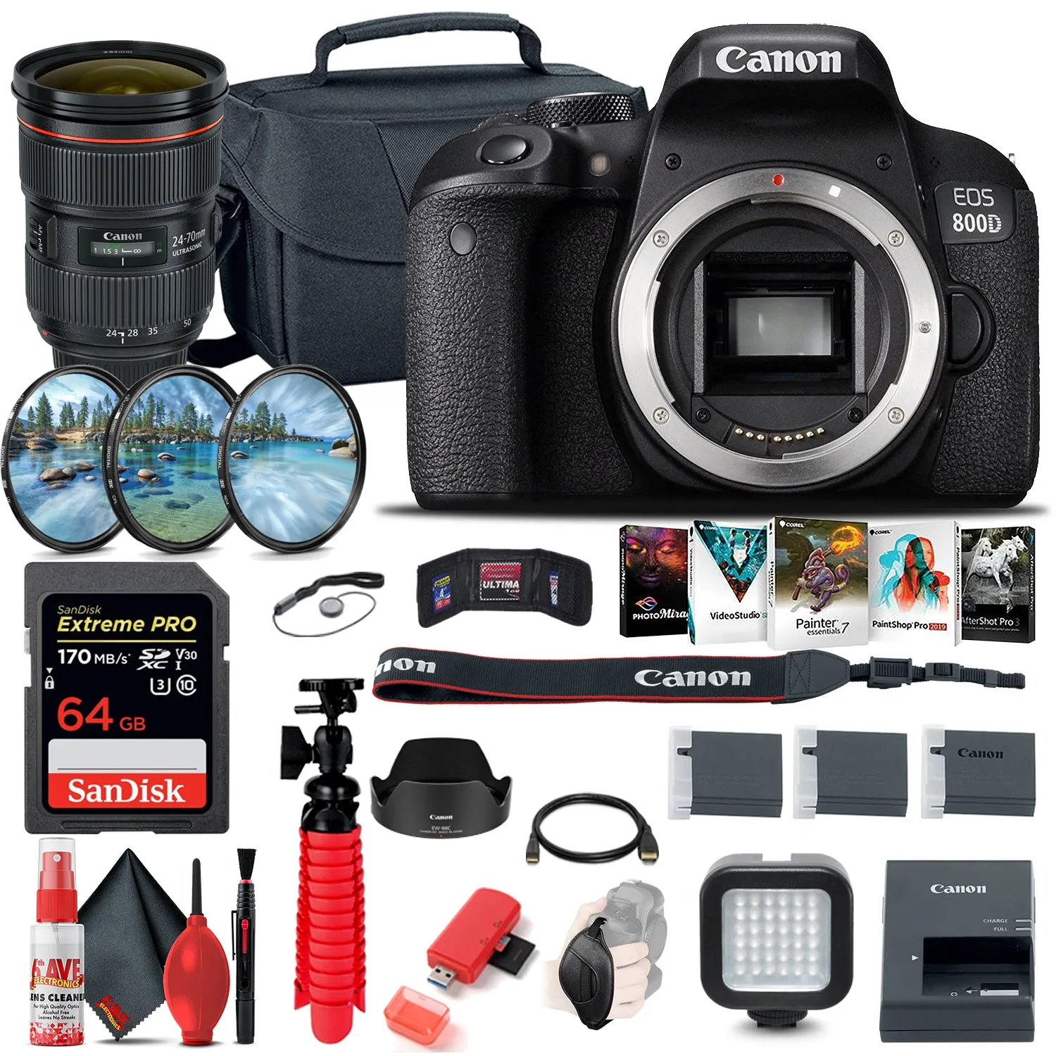 Canon EOS Rebel 800D / T7i DSLR Camera (Body Only)   EF 24-70mm Lens Ultimate Bundle