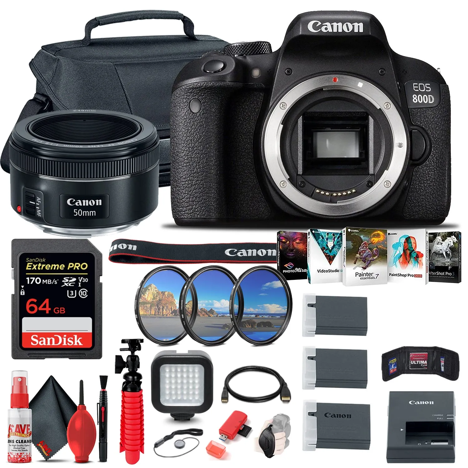 Canon EOS Rebel 800D / T7i DSLR Camera   Canon EF 50mm Lens   64GB Outdoor Bundle