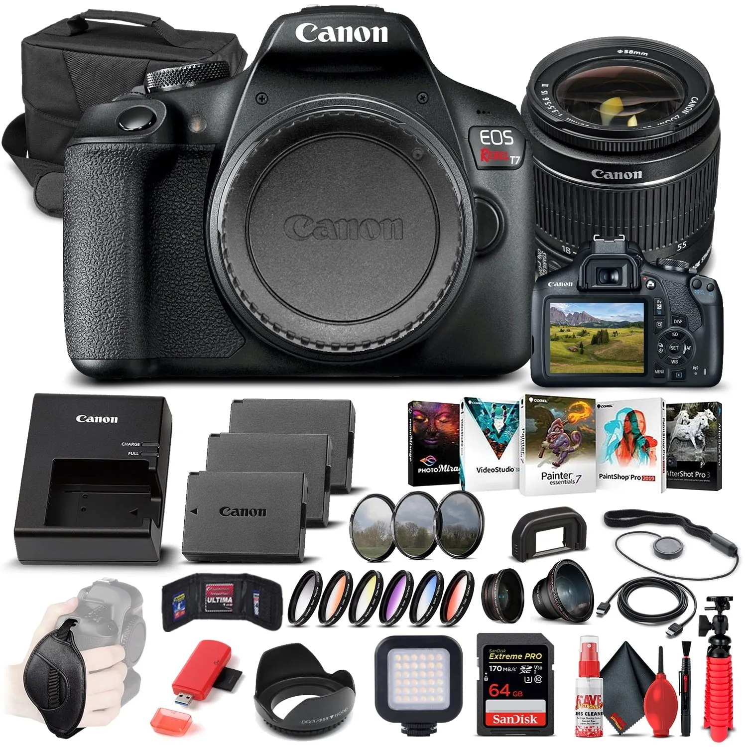 Canon EOS Rebel T7 DSLR Camera W/ 18-55mm Lens 2727C002  - Advanced Bundle