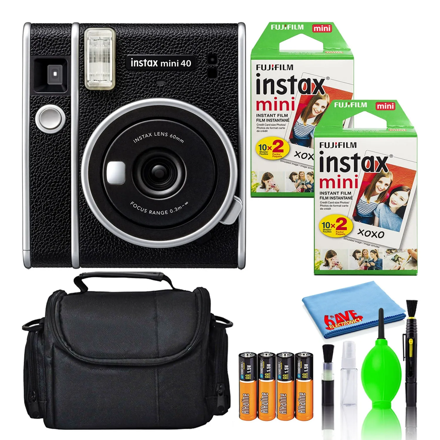 Fujifilm Instax Mini 40 Instant Film Camera with 40-Films   Bag   4-Batteries